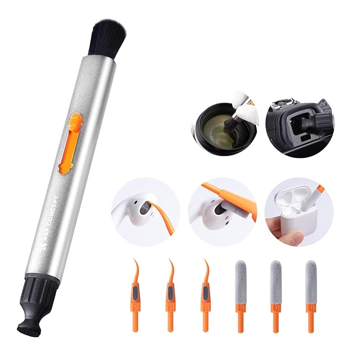 K&F Concept Multifunctional Lens Cleaning Kit, Aluminium Alloy Lens Cleaning Pen*1 + Airpo Stripper*3 + Flocking Sponge*3 for Bluetooth Earphones Case, Camera Lens, Optical Lens, Glasses