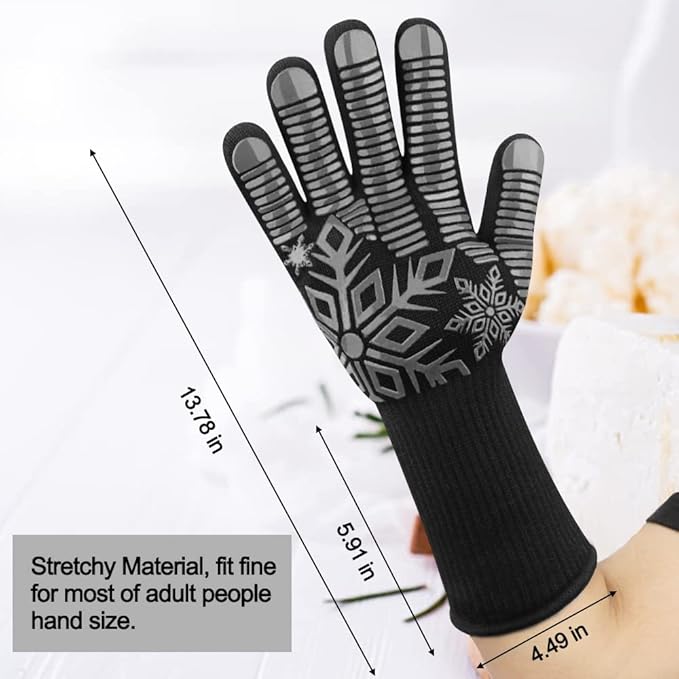 Comsmart BBQ Gloves, Heat Resistant Gloves, Silicone Non-Slip Grill Gloves, Fireproof Oven Gloves BBQ Grill Accessories for Grilling, Barbecue, Cooking, Baking, Gray