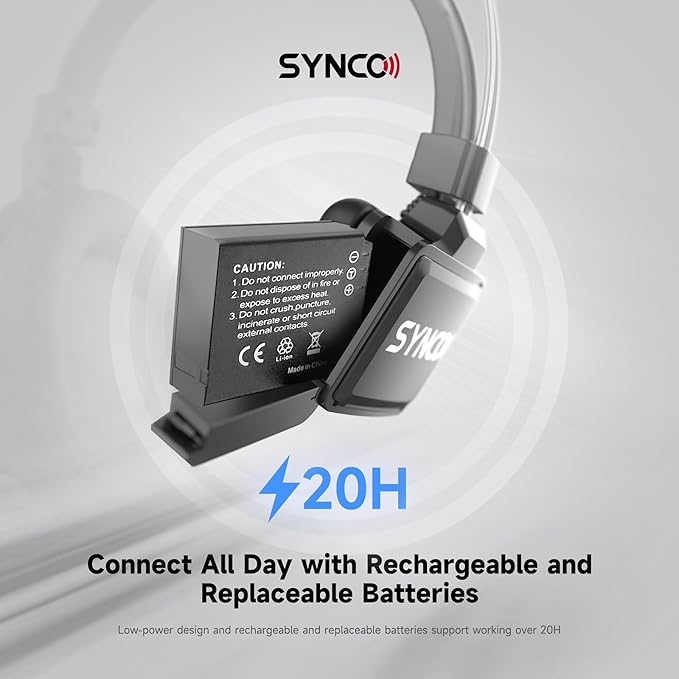 SYNCO XTalk X9 Full Duplex AEC Wireless Intercom Headset System Support 2.4GHz 9-Person Team Communication,350M/1148FT Real-time Monitoring,24-Hour Battery Life
