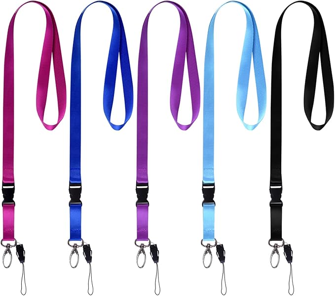 Wisdompro Office Lanyard, 5 Pack 22.5 inch Neck Strap Lanyard Keychain with Detachable Buckle, String Loop and Oval Clasp for Keys, ID Badges, USB Flash Drive, Phones, Name Tags - Assorted Colors