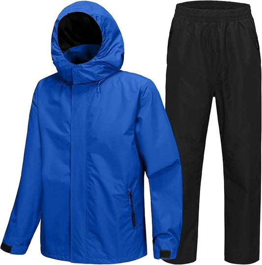 SWISSWELL Mens Women Rain Suit Rain Jacket and Pants Waterproof Lightweight Windbreaker with Detachable Hood for Golf Fishing