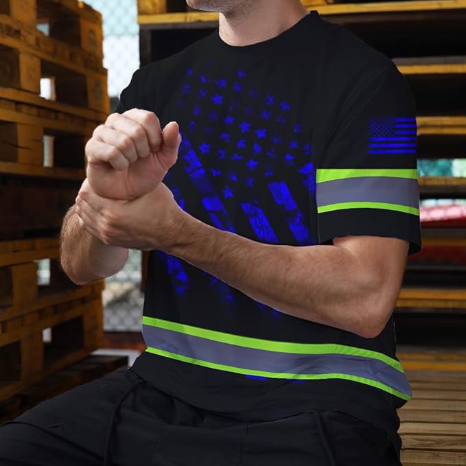 Maddly High Visibility US Flag Collection Safety Workwear Custom Name for Workers, Runners, Truckers, Patriotic