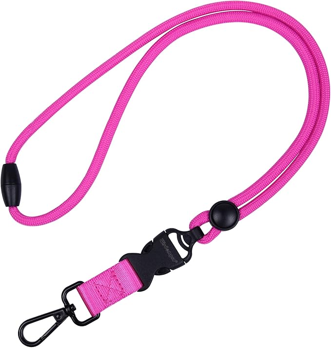 Wisdompro 2 Pack of 21 inch Durable Round Cord Heavy Duty Lanyard with Safety Breakaway Buckle, Detachable Buckle and Metal Hook for Keys, ID Card Badge Holders - Hotpink and Purple