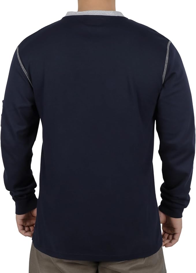 BOCOMAL FR Shirts for Men CAT2 5.5oz Long Sleeve Henley Workwear Flame Resistant Fire Retardant Shirt