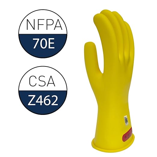 Enespro Class 0 Yellow Rubber Voltage Insulating Gloves, Max. Use Voltage 1000V AC/1500V DC, GC0Y11