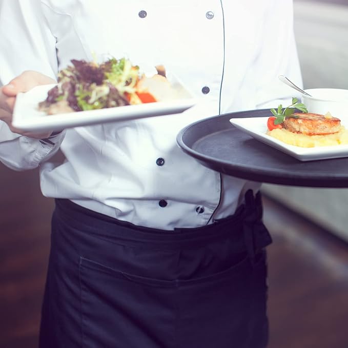 Long Server Apron with 2 Pockets, Extra Long Tie, Lightweight Half Aprons for Men Women Waiter Waitress Chef