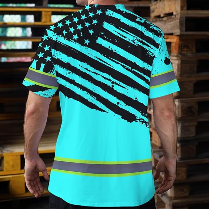 Maddly High Visibility US Flag Collection Safety Workwear Custom Name for Workers, Runners, Truckers, Patriotic