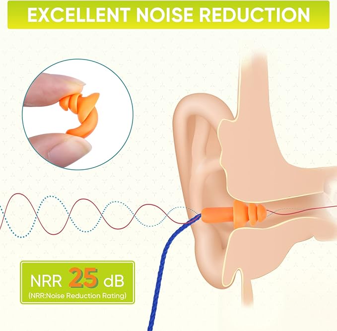 TICONN 48 Pairs Reusable Silicone Ear Plugs for Sleeping Noise Cancelling, 25dB NRR Corded Earplugs for Study Concentration Travel (48 Pairs)