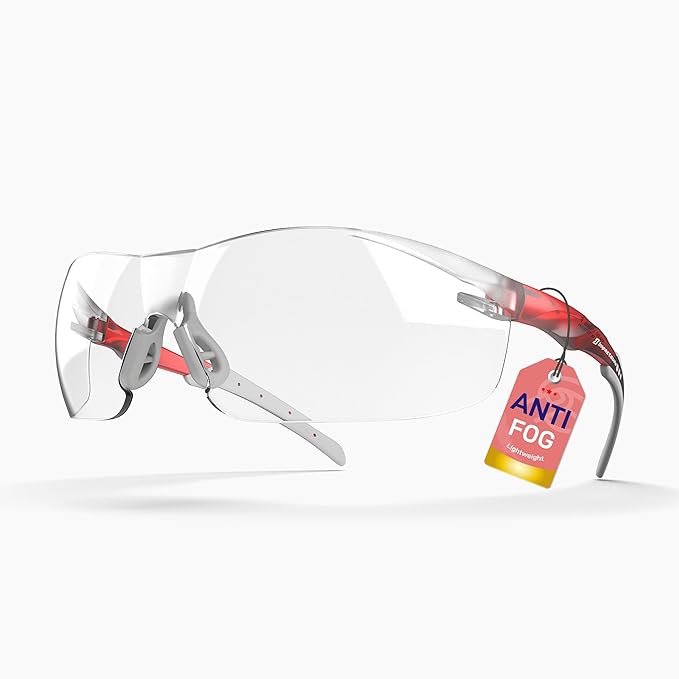 ANSI Z87.1 Safety Glasses, Anti-Fog UV Impact Scratch Resistant for Eye Protection at Work, Sports, Shooting, Pickleball, Racquetball, Clear Wraparound Lenses, No-Slip Nose Grip, 1 Pack