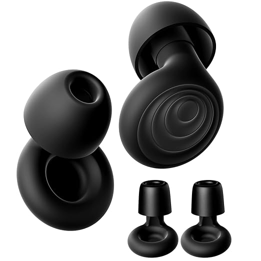 Ear Plugs for Sleeping Noise Cancelling, Reusable Soft Noise Reduction Earplugs for Sleep, Focus, Travel, Work, Motorcycle, Concert with 6 Silicone Ear Tips and 6 Foam Ear Tips - 25-35dB Black