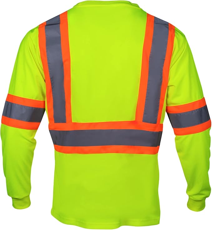 VENDACE Men's High Vis Safety Work T Shirt ANSI Class 3 Reflective Long Sleeve Shirt with Pocket(Yellow,3XL)
