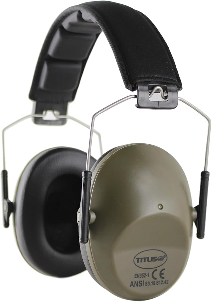 TITUS 2-Series Premium Low Profile Earmuffs, ANSI Rated, High NRR Noise Reduction, Durable Sport Band, Hearing Protection PPE