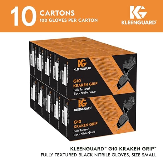 Kleenguard™ Kraken Grip Fully Textured Black Nitrile Gloves (49276), Medium (M), Powder-Free, 6 Mil, Ambidextrous, Thin Mil, 100 Gloves/Box, 10 Boxes/Case