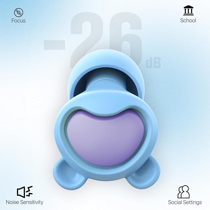 Kids Earplugs (6-12 yrs), Noise Reduction for Child/Adult with Small Ear-Canal, Noise Sensitivity Ear Plugs for Home, School, Playtime & Beyond, 8 Tips in XS/S/M/L - 26dB Ear Protection