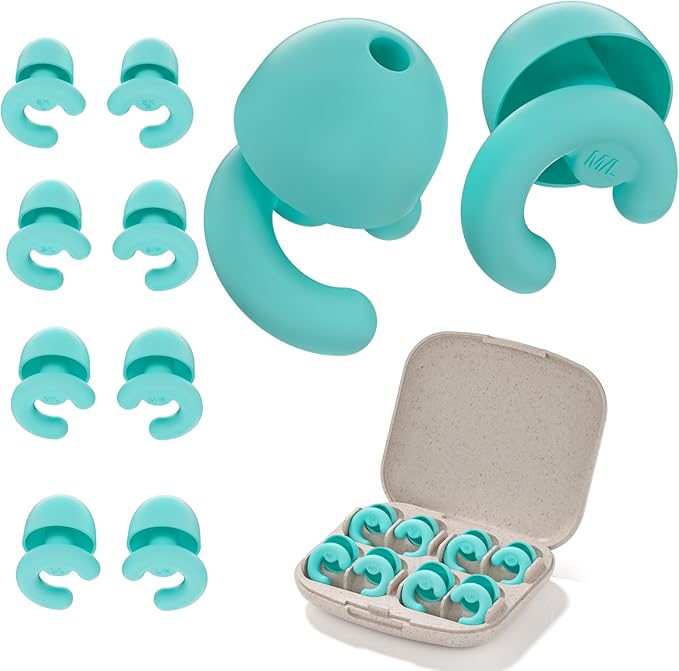Ultra-Soft Noise Cancelling Ear Plugs, Reusable Silicone for Sleep Concerts Travel Office,33dB (NRR),Ergonomic Integrated Design Fit for Small Ear Canals Noise Sensitivity (Green, 4 Pairs)