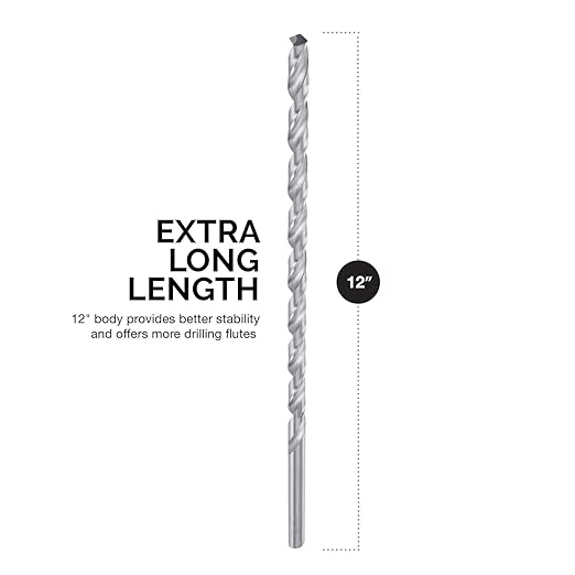 NEIKO 10047A Extra Long Drill Bit Set | 5-Piece | M2 HSS Steel | 12-Inch Length | 1/8, 3/16, 1/4, 5/16, and 3/8-Inch