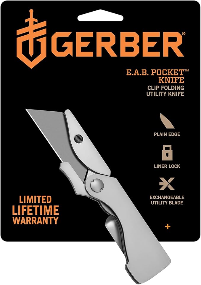 Gerber Gear EAB Pocket Razor Knife with Money Clip - EDC Gear Folding Stainless Steel Utility Knife with Box Cutter Blade for Everyday Carry
