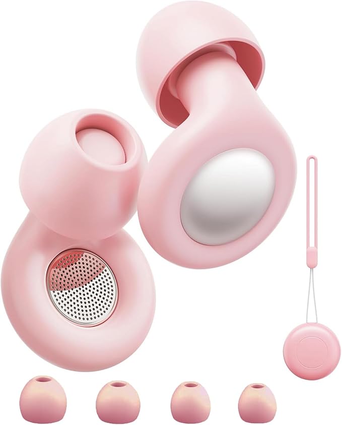 Ear Plugs for Sleeping, Reusable Soft Silicone Loop Earplugs,for Sleeping, Concert, Working, Studying, Traveling, Reduction 27dB-32db (Pink, One Size)