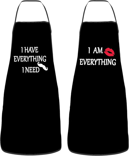 2Pcs Aprons Funny I Have Everything & I Am Everything Cooking Kitchen Aprons for Women Men Chef Valentine's Day Anniversary Wedding Gifts for Couple Cool Bridal Engagement Gifts