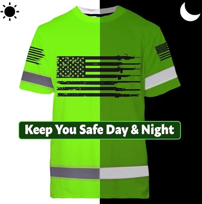 Maddly High Visibility US Flag Collection Safety Workwear Custom Name for Workers, Runners, Truckers, Patriotic