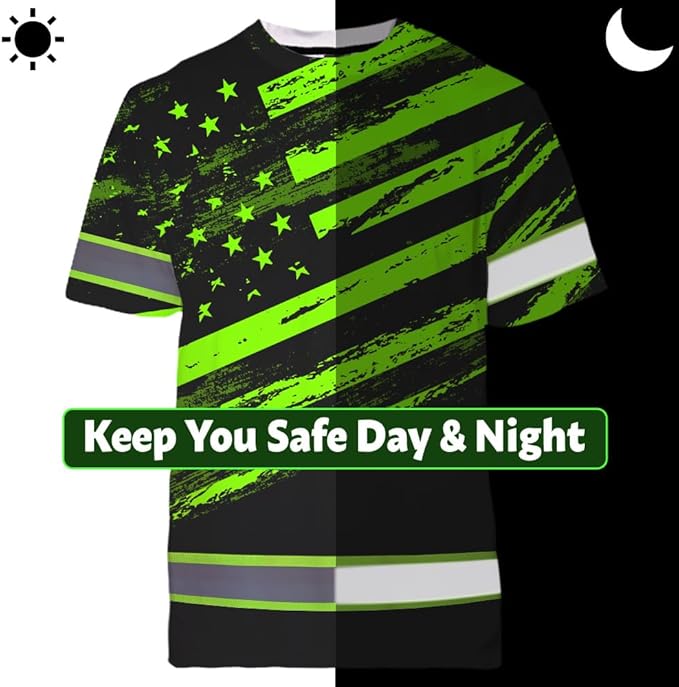 Maddly High Visibility US Flag Collection Safety Workwear Custom Name for Workers, Runners, Truckers, Patriotic