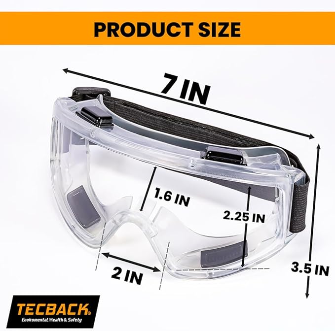 Anti-Fog Safety Goggles | Impact & Splash Resistant Anti-Scratch Clear Lenses | Fits Over Glasses |ANSI Z87.1 & EN166