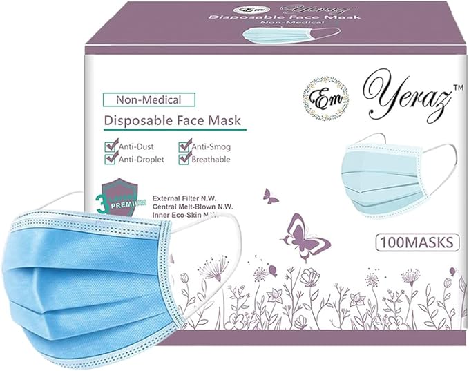 100 PCS 3 Ply Blue Disposable Face Mask Filter Protection Face Masks.
