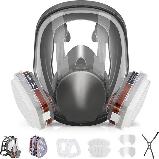 Full Face Respirator Mask, 6800 Reusable Respirator Mask with Filters 6001, Anti-fog, Ideal for Paint, Spray, Dust