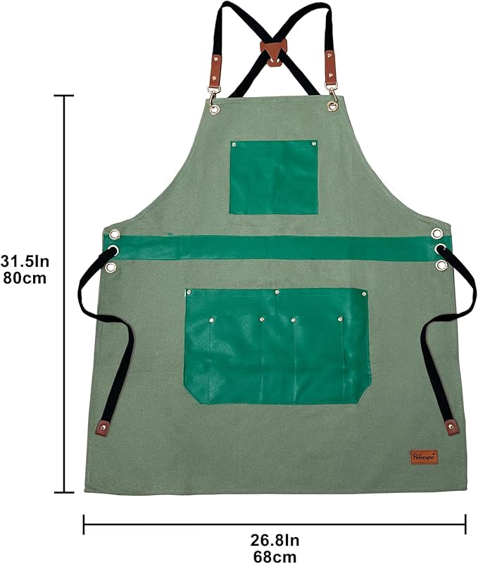 Barber Hair Stylists Working Apron Waterproof Canvas Chef Kitchen Apron with 6 Pockets