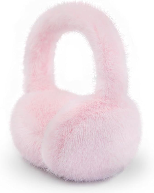 Winter Ear Muffs for Women Girls Faux Fur Cute White Earmuffs Fluffy Ear Warmers Foldable Ear Covers Outdoor