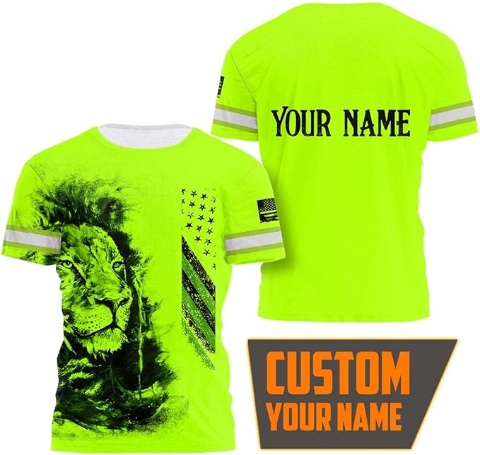 Matedecor Skull High Visibility Shirt Men Reflective Safety Shirts US Flag Custom Name Workwear, Runners, Walkers, Patriotic