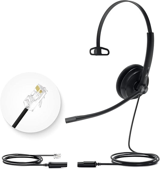 Yealink Phone Headsets for Office Phones YHS34 Lite QD to RJ9 Wired Headset Compatible with Poly Snom Grandstream Phones Desk Landline Headset with Microphone -Mono/72g/2.1m Cable