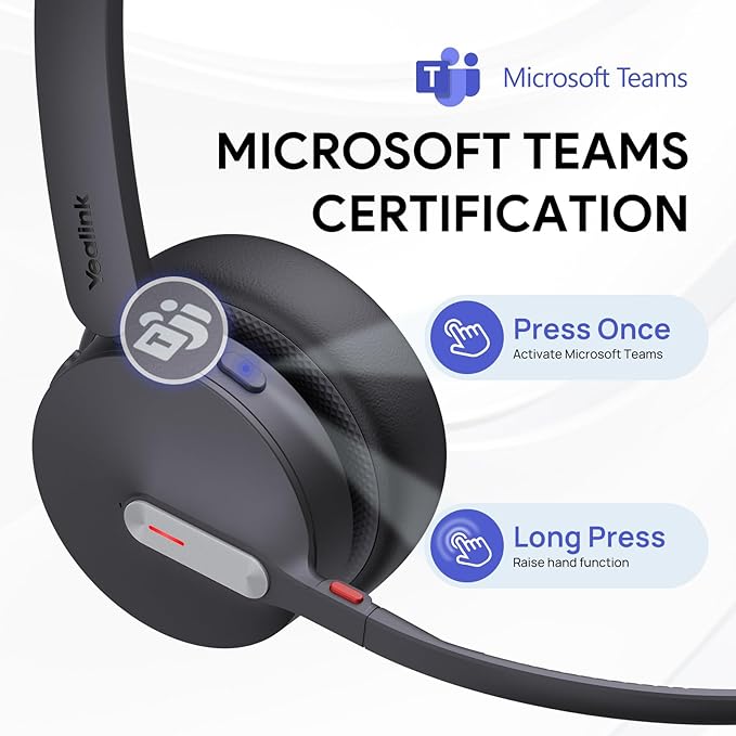 Yealink BH70 Mono Teams Wireless Headset with Mic for Work, Microsoft Teams Certified Bluetooth Headphone for 35h Calling, 91g All-Day Wearing Comfort, Perfect for Open Office, USB-C/A
