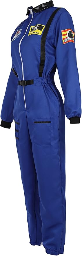 Women's Astronaut Spaceman Costume Adult Coverall Air Force Flight Jumpsuit Halloween Dress Up Party