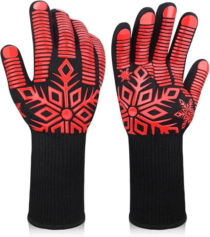 Comsmart BBQ Gloves, Heat Resistant Gloves, Silicone Non-Slip Grill Gloves, Fireproof Oven Gloves BBQ Grill Accessories for Grilling, Barbecue, Cooking, Baking, Red