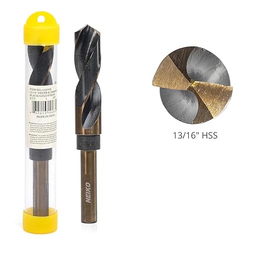 NEIKO 10235B 13/16” Drill Bit for Metal, 1/2” Shank, Silver and Deming, 135° Split Point, High Speed Steel Drilling Bit for Metals, Wood, Plastics, Composite Materials