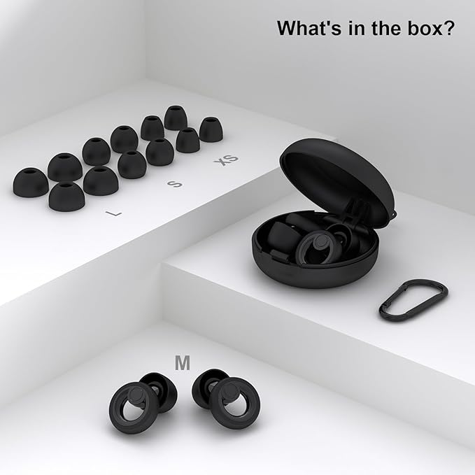 Plus Ear Plugs Noise Cancelling 2 Sets, Soft Silicone Ear Plugs for Sleeping, Noise Sensitivity, Reusable Concerts Ear Plugs Hearing Protection 30dB - 8 Pairs Ear Tips in XS/S/M/L - Black