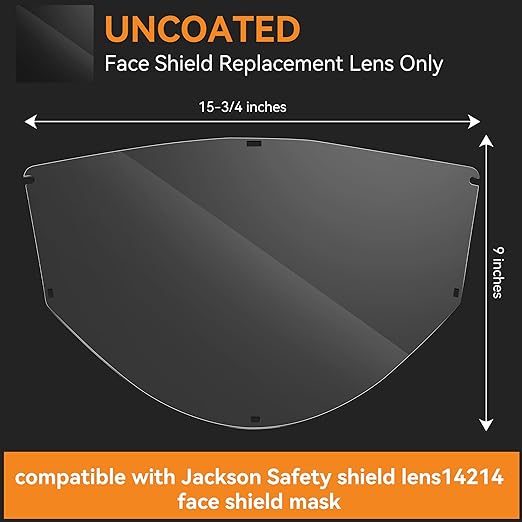 Feekoon 1 Pack Replacement Window Compatible with Jackson Safety MAXVIEW Premium Face Shield Mask, Face Shield Replacement Lens for Grinding, Cutting, Clear Tint, Polycarbonate, Uncoated