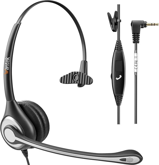 Phone Headset 2.5mm with Microphone, Noise Cancelling & Volume Controls, Telephone Headphone Compatible with Panasonic, Cisco, Polycom, Gigaset's 2.5mm Jack Phone Headset