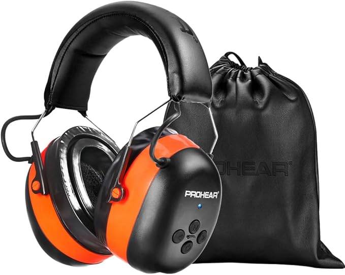 PROHEAR 037 Gel Ear Pads Bluetooth 5.3 Hearing Protection Headphones,1500mAh Rechargeable Battery for 120H Playtime Perfect for Mowing Workshops Snowblowing - Orange