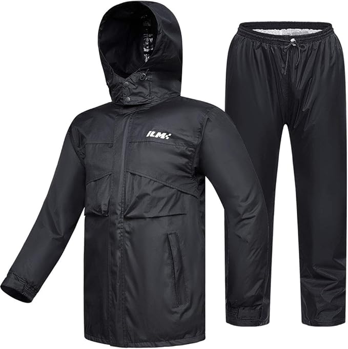 ILM Motorcycle Rain Suit for Men Waterproof Resistant Raincoat 6 Pockets 2 Pieces Packable Rainwear Jacket and Pants Model RS02