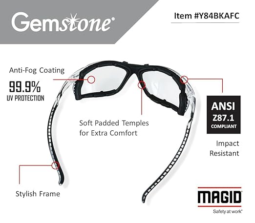 MAGID Gemstone Onyx Sporty Foam Lined Safety Glasses, 2 Pairs, (Y84)
