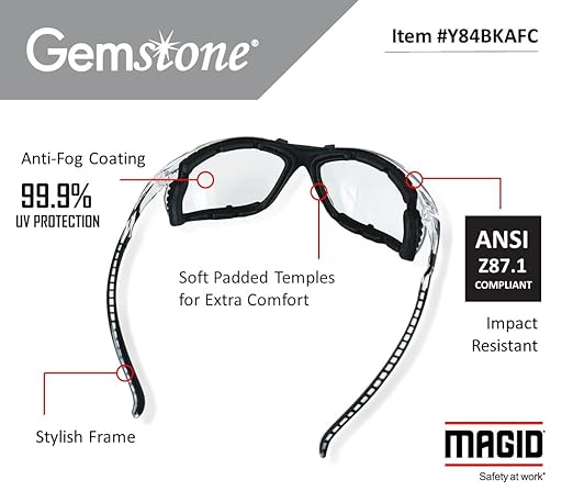 MAGID Gemstone Onyx Sporty Foam Lined Safety Glasses, 48 Pairs, (Y84)