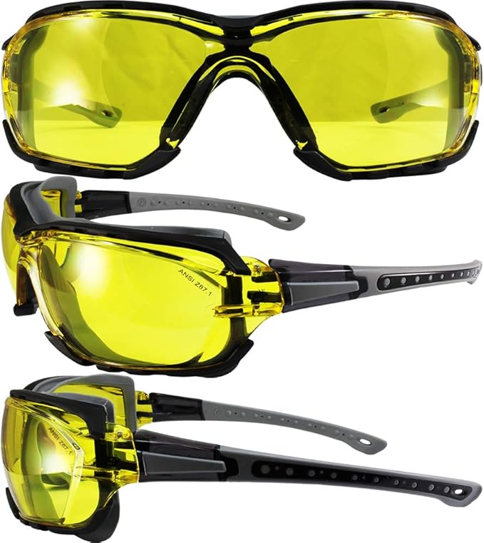 Birdz Eyewear Gasket Safety Padded Motorcycle Sport Sunglasses Grey with Clear Lens