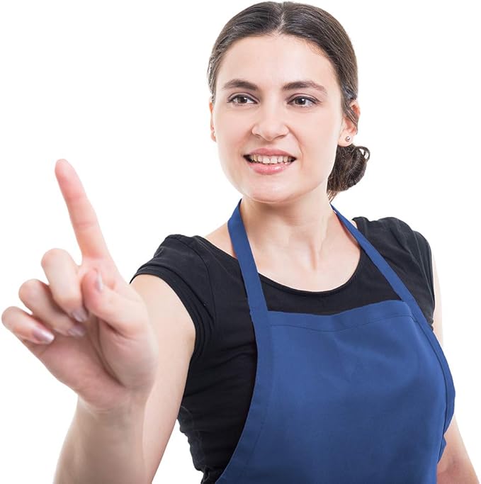 Total 6PCS Blue Bib Apron Adult with 2 Pockets for Women Men Chef Cooking Kitchen (6, Deep Blue)