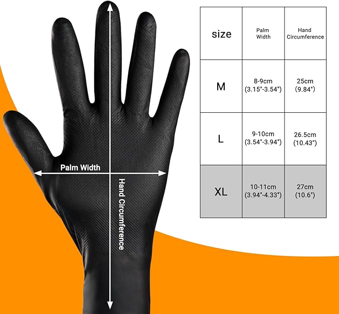 8 Mil Thick XL Nitrile Gloves for Men & Women, Latex Free Chemical Resistant Disposable Heavy Duty Work Gloves for Men & Women Cooking, Cleaning, Camping Essentials, Black