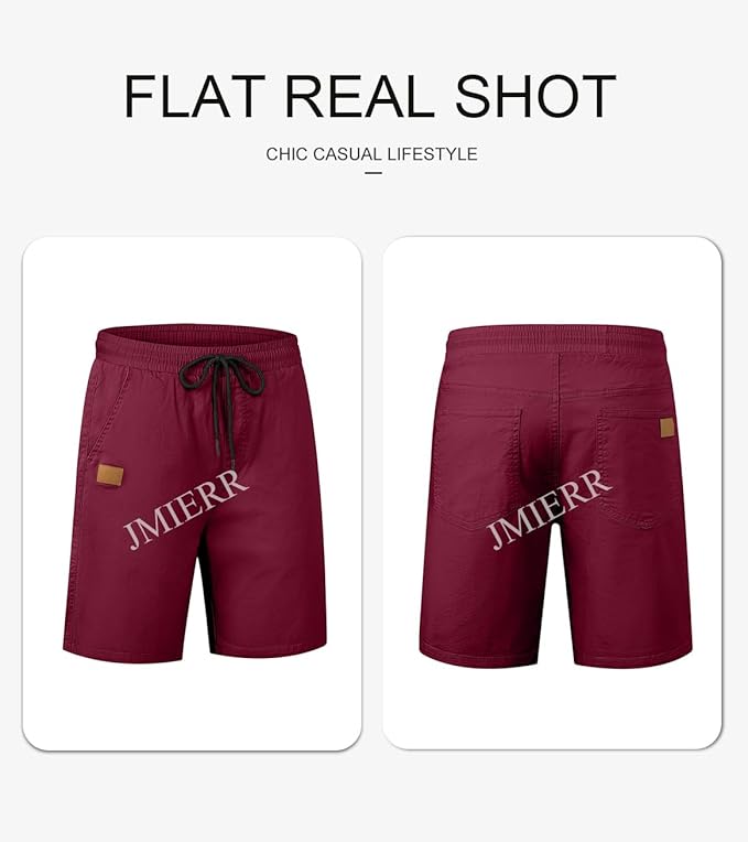 JMIERR Mens Casual Shorts - Cotton Drawstring Summer Beach Stretch Twill Chino Golf Shorts