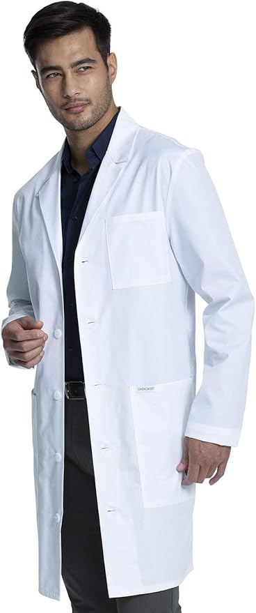 Cherokee Long Lab Coat for Men with Front Button Closure, 3 Pockets & Center back length 38" CK412