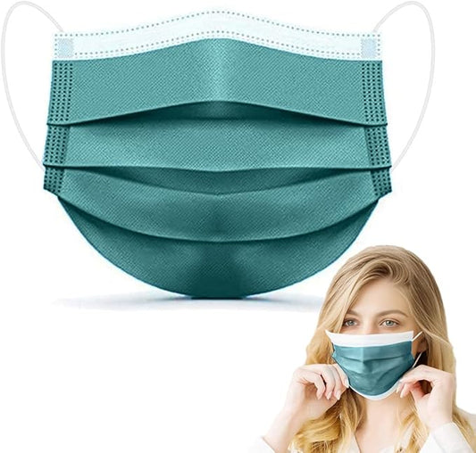 50 Pack 4-Ply Disposable Face Mask for Adults, Solid Green Breathable Earloop Full Face Protection for Women & Men