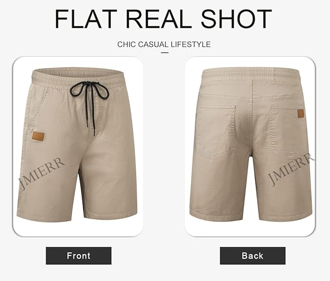 JMIERR Mens Casual Shorts - Cotton Drawstring Summer Beach Stretch Twill Chino Golf Shorts